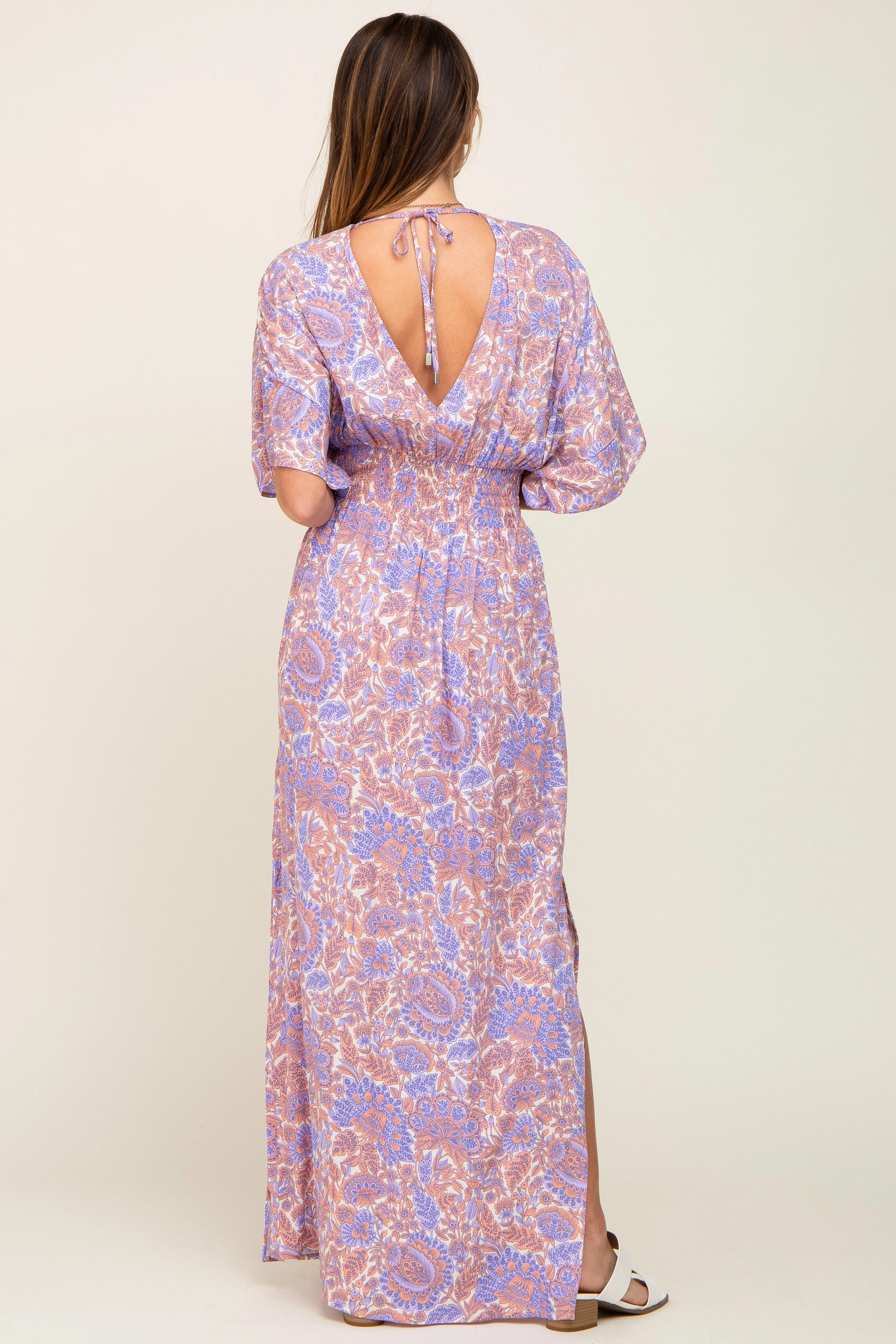 Multi-Color Floral V-Neck Smocked Waist Maxi Dress sold by Pinkblush product image thumbnail 3