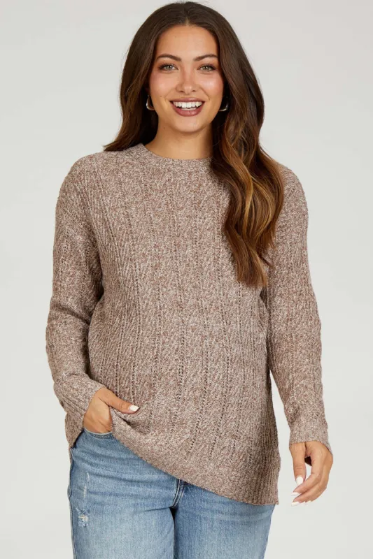 Brown Pattern Knit Maternity Sweater made by Pinkblush