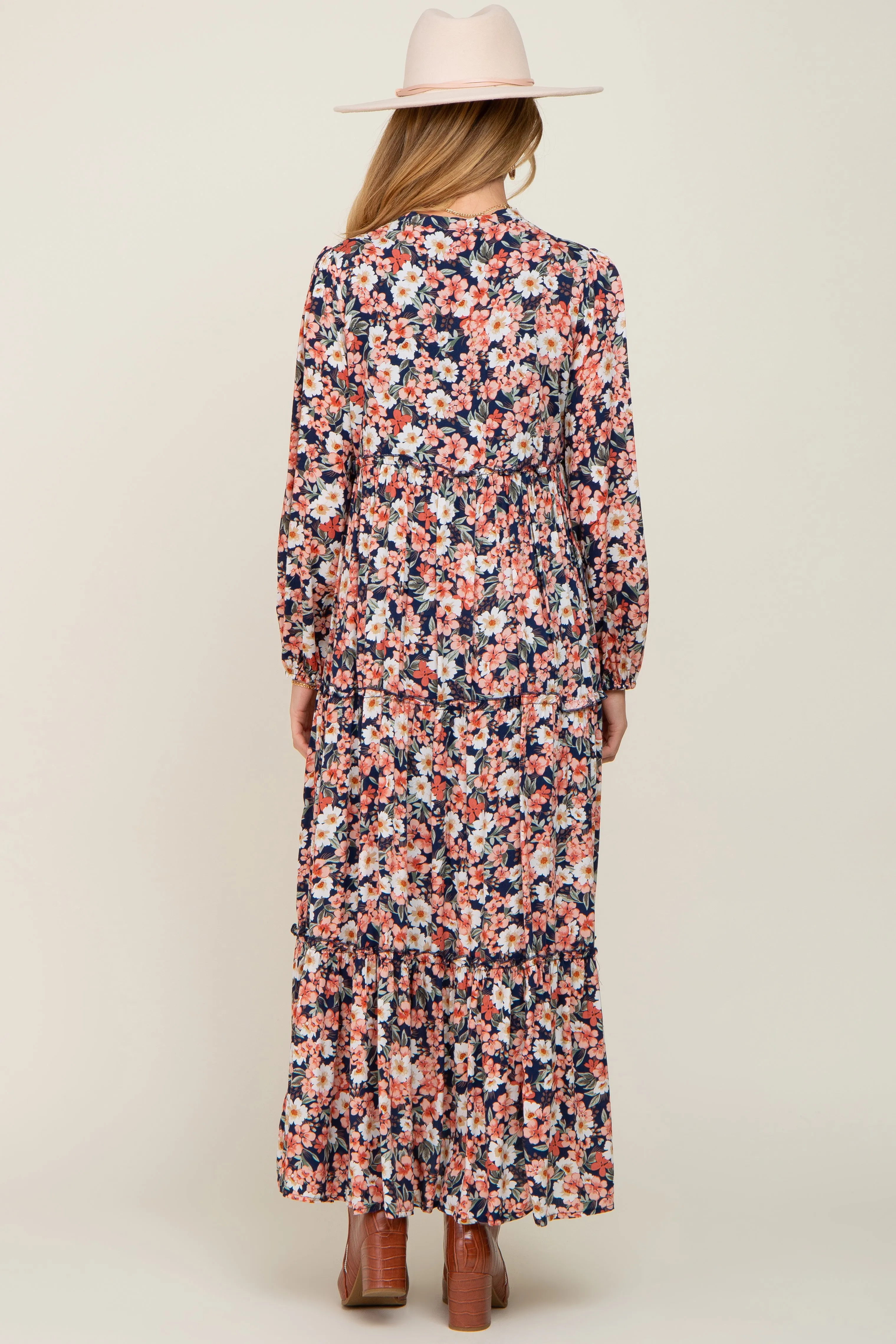 Navy Floral Pleated Front Button Maternity Maxi Dress sold by Pinkblush product image thumbnail 4