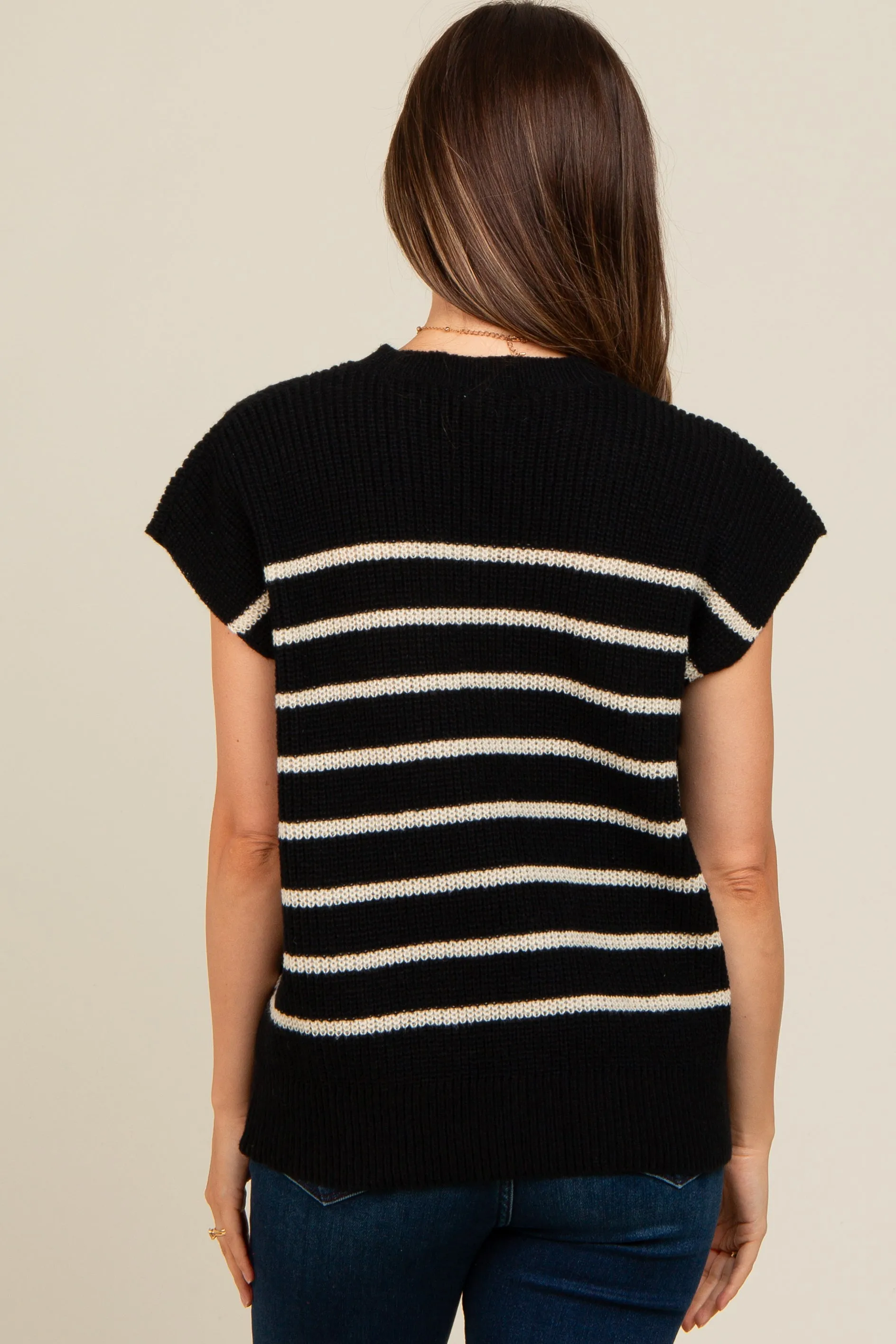 Black Striped Dolman Short Sleeve Maternity Sweater sold by Pinkblush product image thumbnail 3