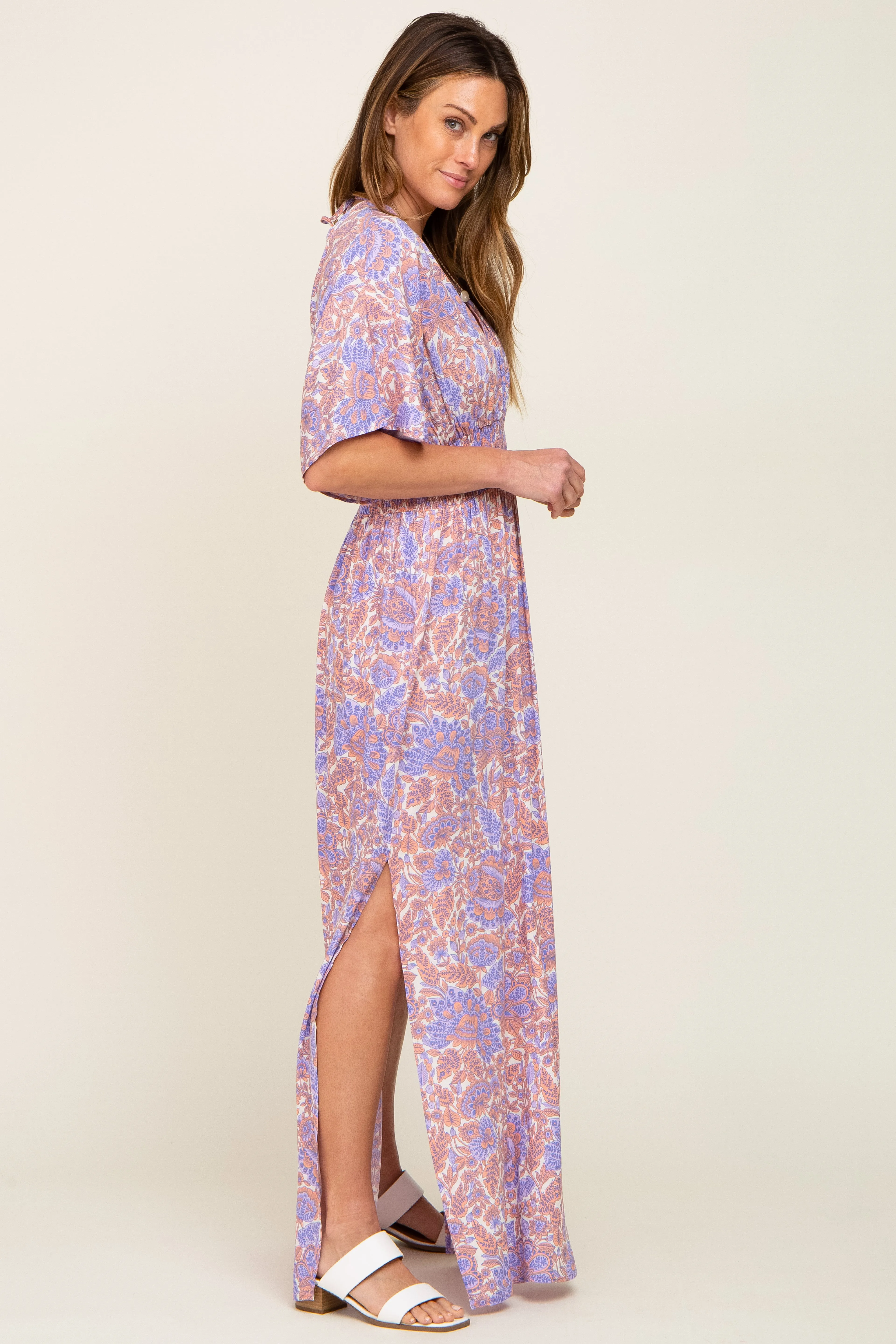 Multi-Color Floral V-Neck Smocked Waist Maxi Dress sold by Pinkblush product image thumbnail 2