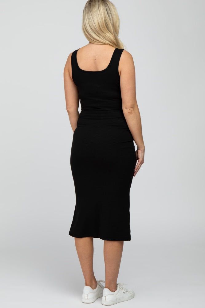 Black Ribbed Maternity Midi Dress sold by Pinkblush product image thumbnail 3