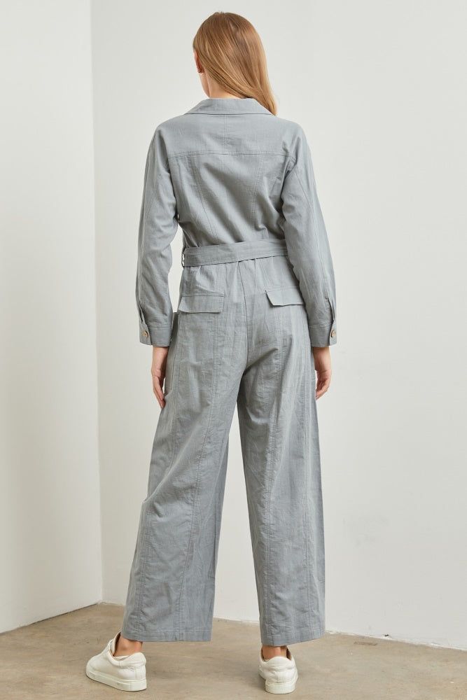 Denim Waist-Tie Linen Jumpsuit sold by Pinkblush product image thumbnail 3
