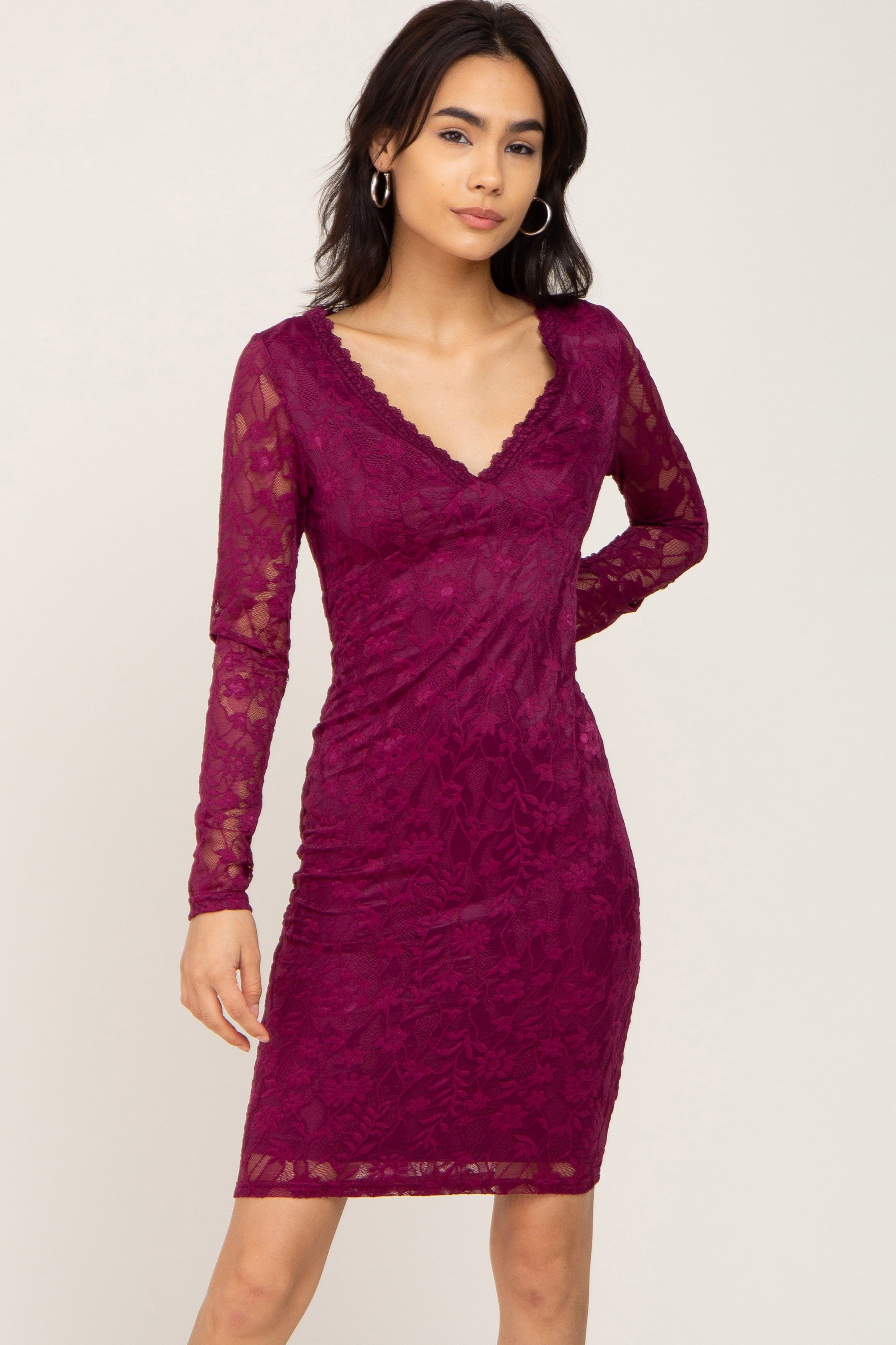 Plum Lace V-Neck Maternity Fitted Dress sold by Pinkblush product image thumbnail 4