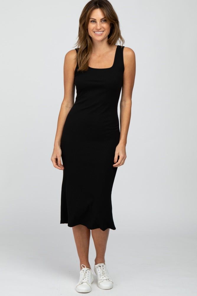 Black Ribbed Maternity Midi Dress sold by Pinkblush product image thumbnail 4