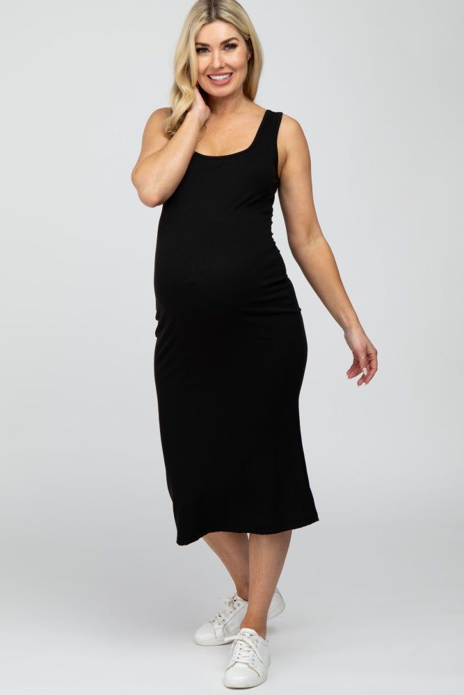 Black Ribbed Maternity Midi Dress sold by Pinkblush