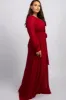 Burgundy Chiffon Long Sleeve Pleated Plus Maxi Dress sold by Pinkblush