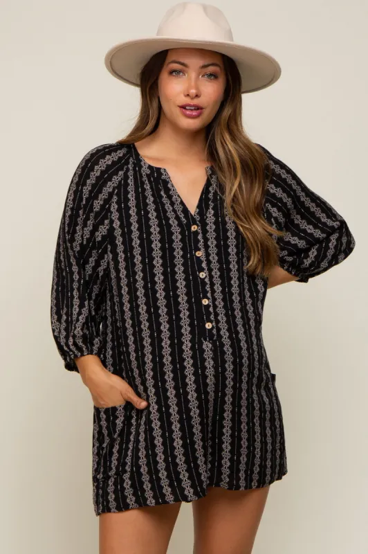 Black Printed Front Button Maternity Romper sold by Pinkblush