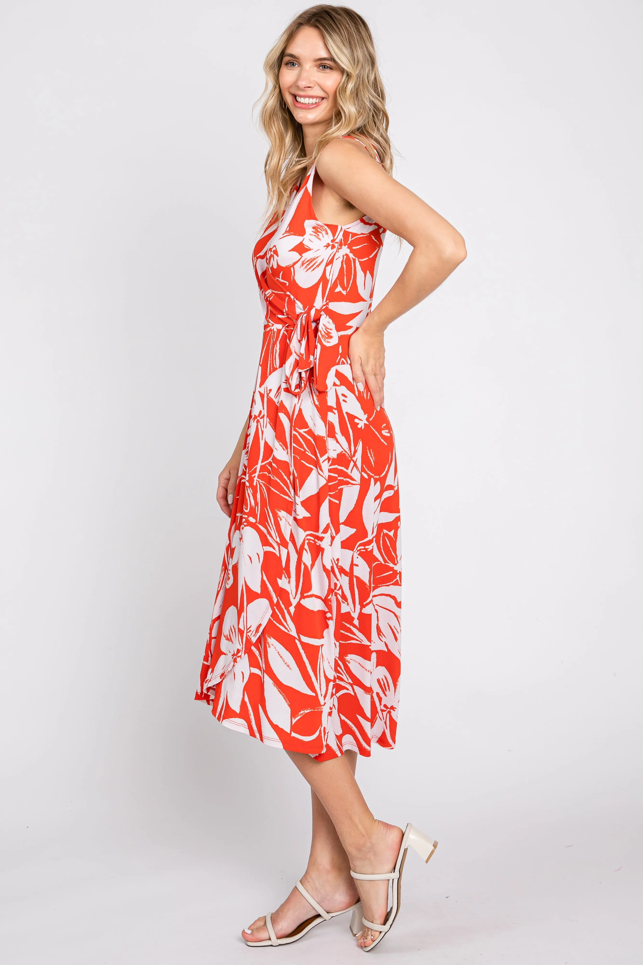 Red Flower Side Tie Wrap Dress sold by Pinkblush product image thumbnail 2