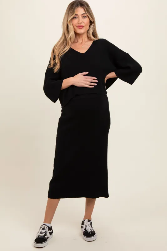 Black V-Neck Knit Maternity Skirt Set sold by Pinkblush