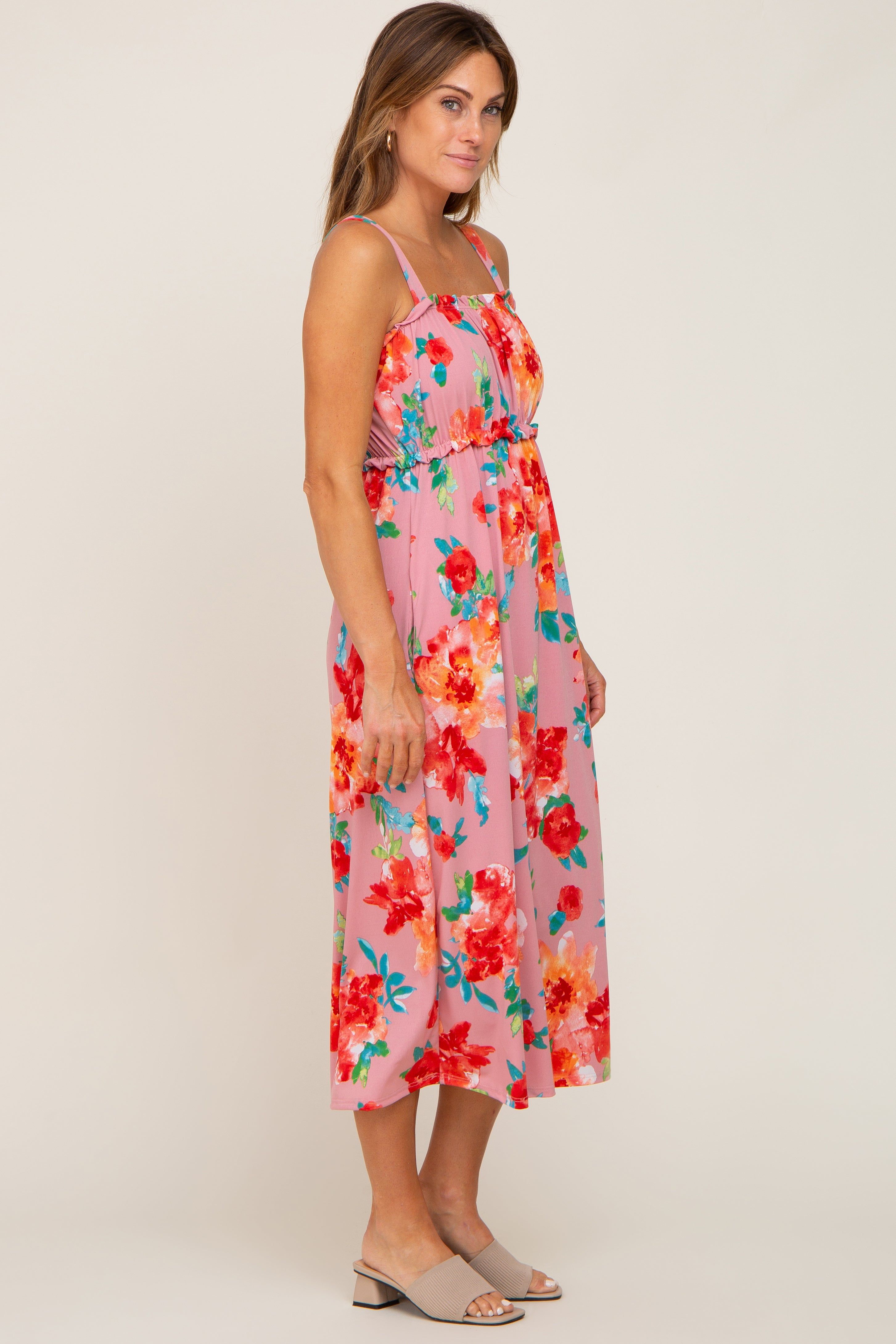 Pink Floral Square Neck Ruffle Midi Dress sold by Pinkblush product image thumbnail 2