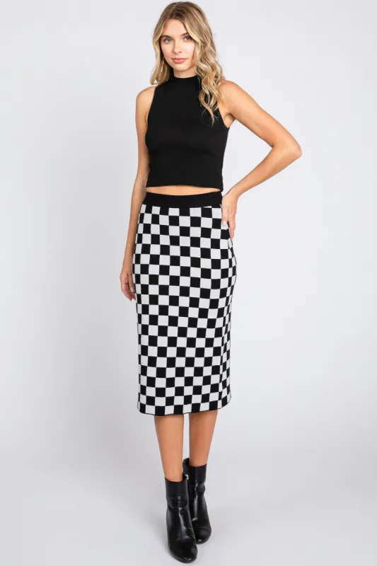 Black Checkered Knit Skirt sold by Pinkblush