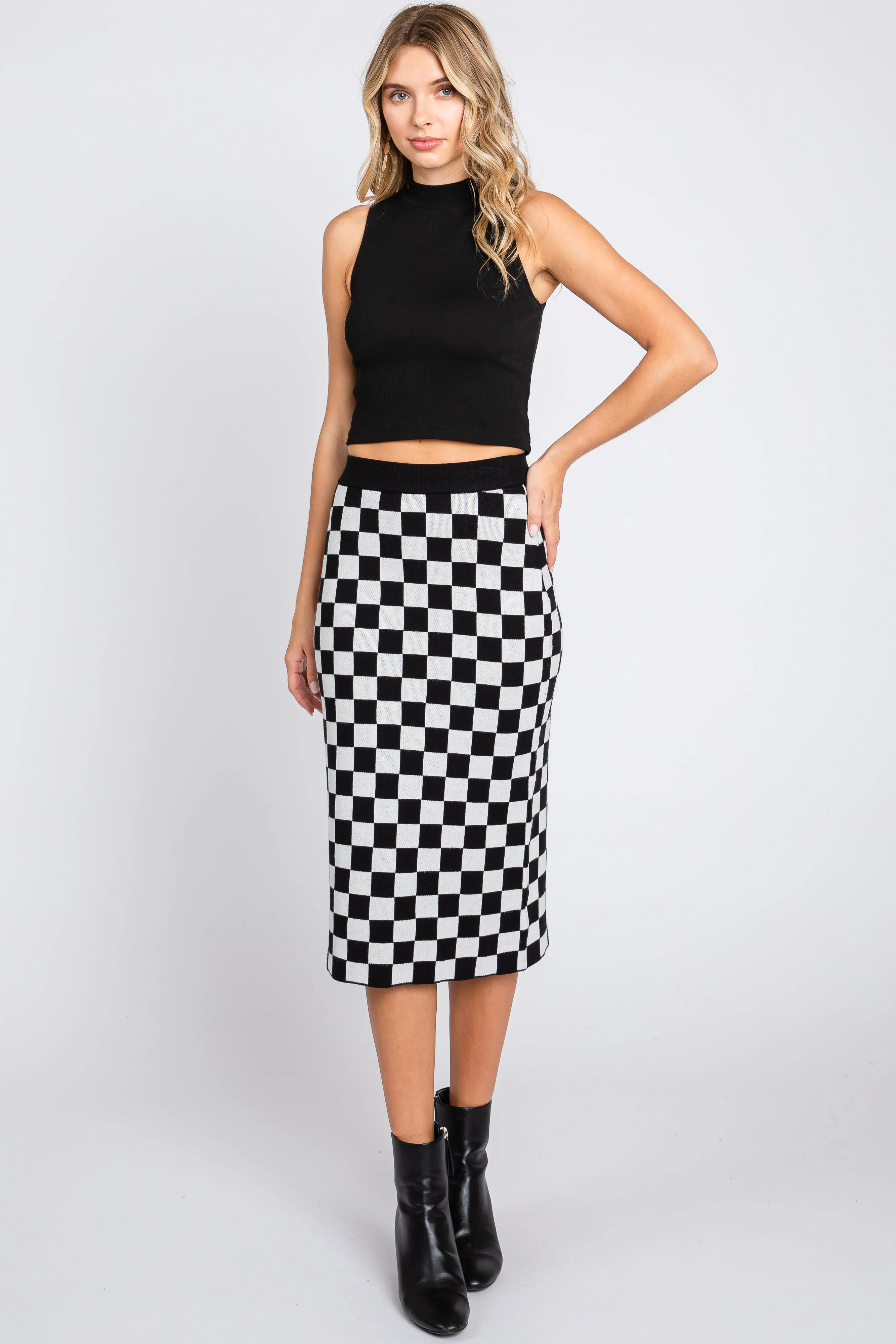 Black Checkered Knit Skirt sold by Pinkblush