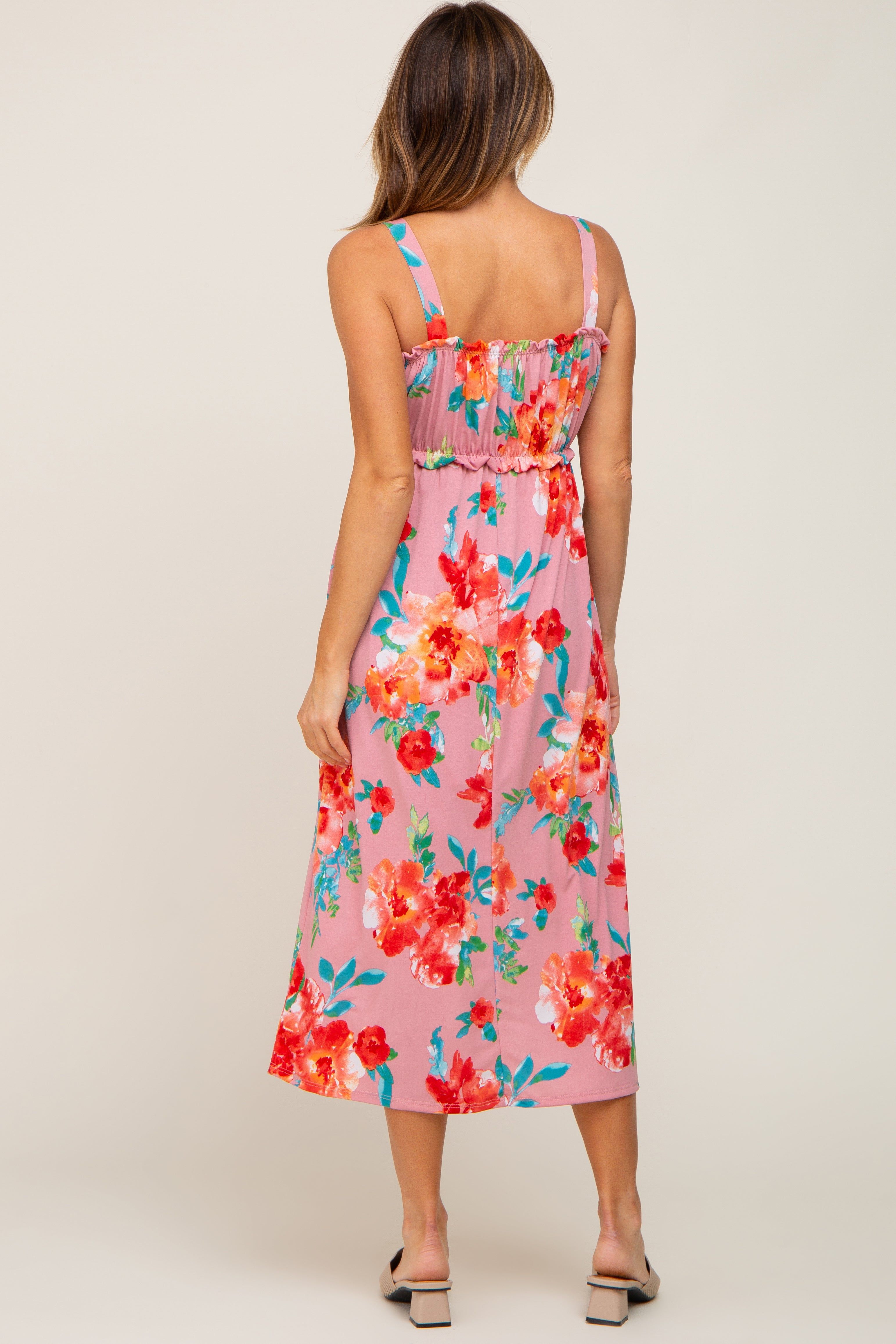 Pink Floral Square Neck Ruffle Midi Dress sold by Pinkblush product image thumbnail 3