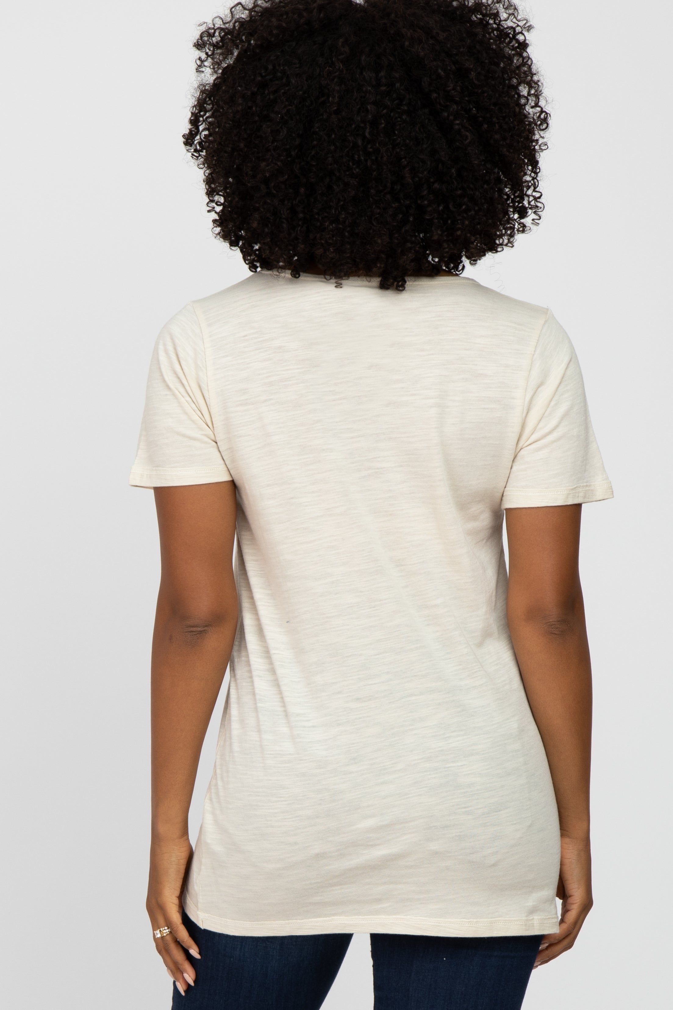 Beige V-Neck T Shirt sold by Pinkblush product image thumbnail 3