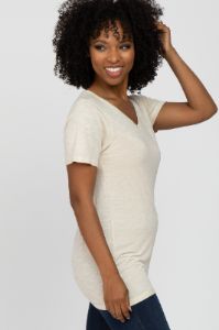 Beige V-Neck T Shirt sold by Pinkblush