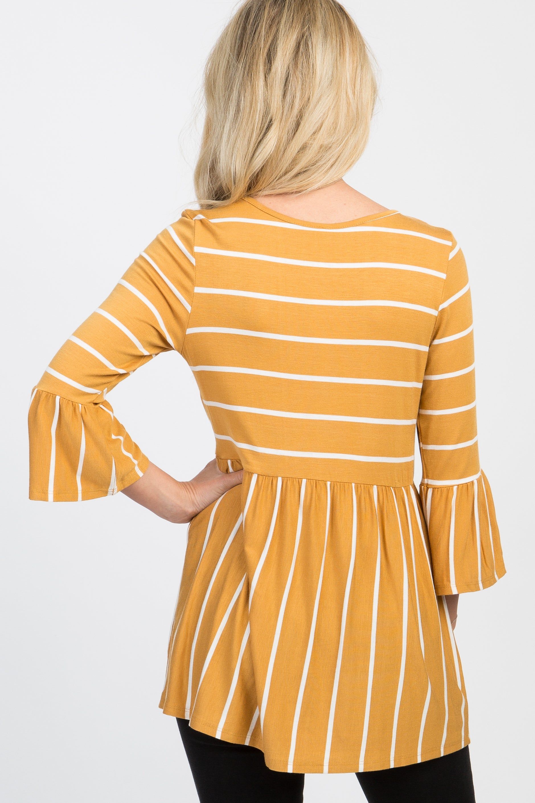 PinkBlush Mustard Striped Peplum Ruffle Top sold by Pinkblush product image thumbnail 5