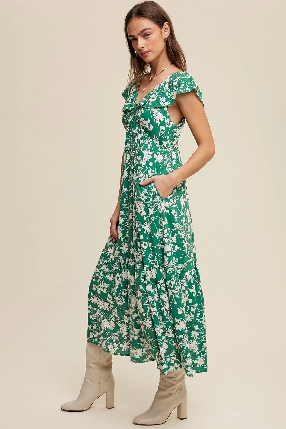 Green Floral Ruffle Midi Dress sold by Pinkblush product image thumbnail 3