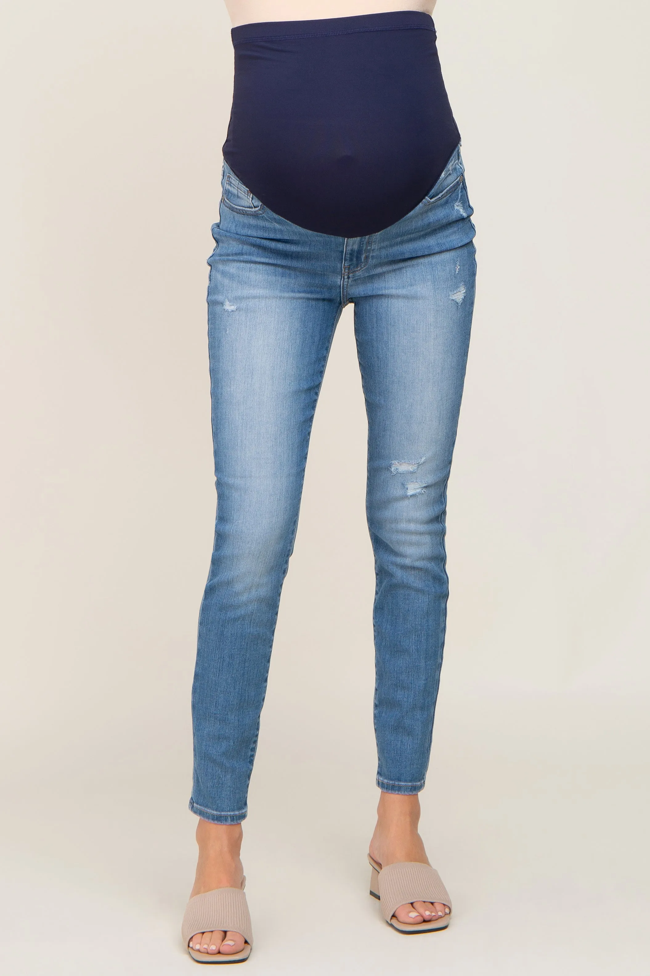 Blue Slightly Distressed Maternity Skinny Jeans sold by Pinkblush product image thumbnail 2