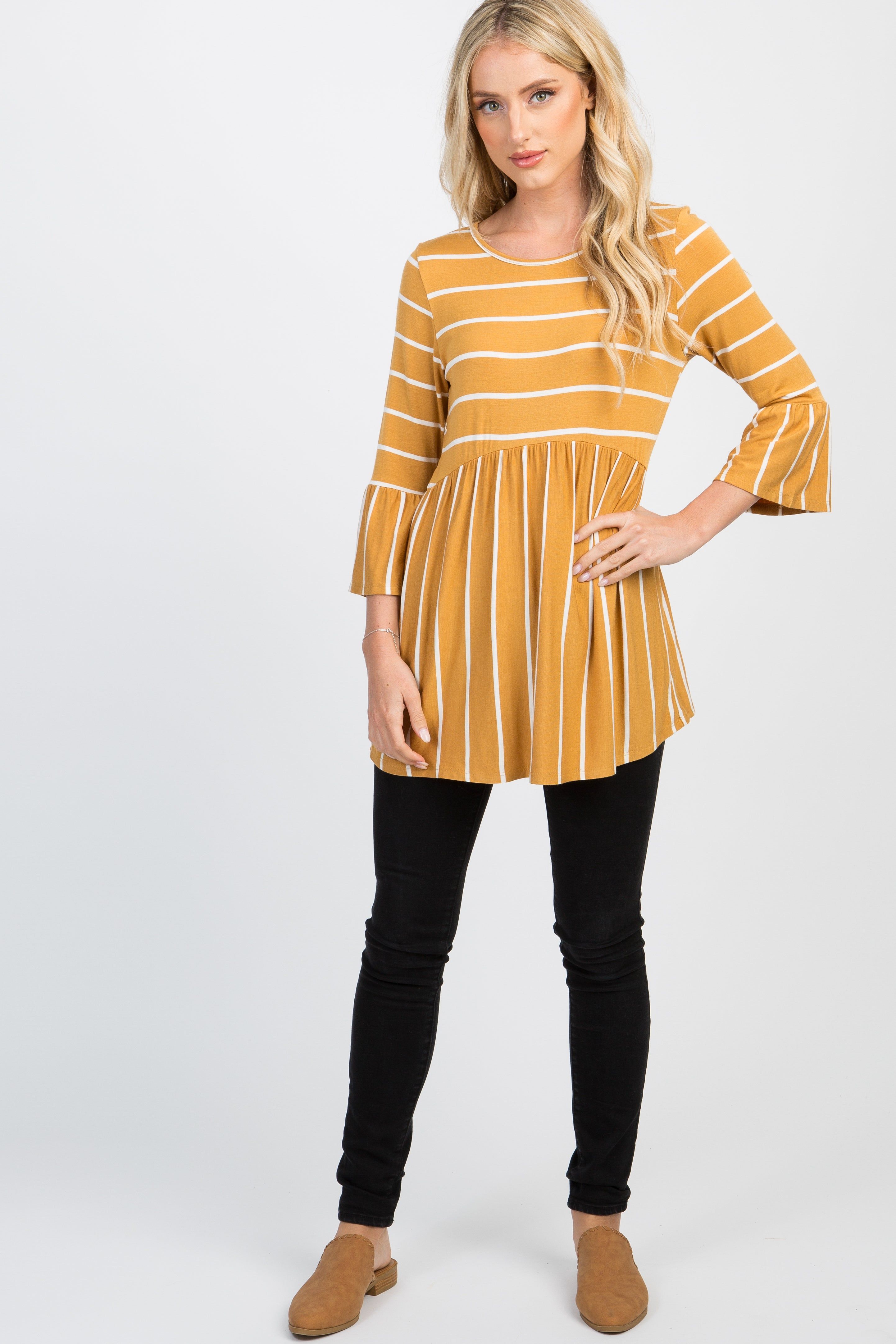 PinkBlush Mustard Striped Peplum Ruffle Top sold by Pinkblush product image thumbnail 3