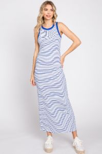 Black Striped Ribbed Sleeveless Maxi Dress sold by Pinkblush