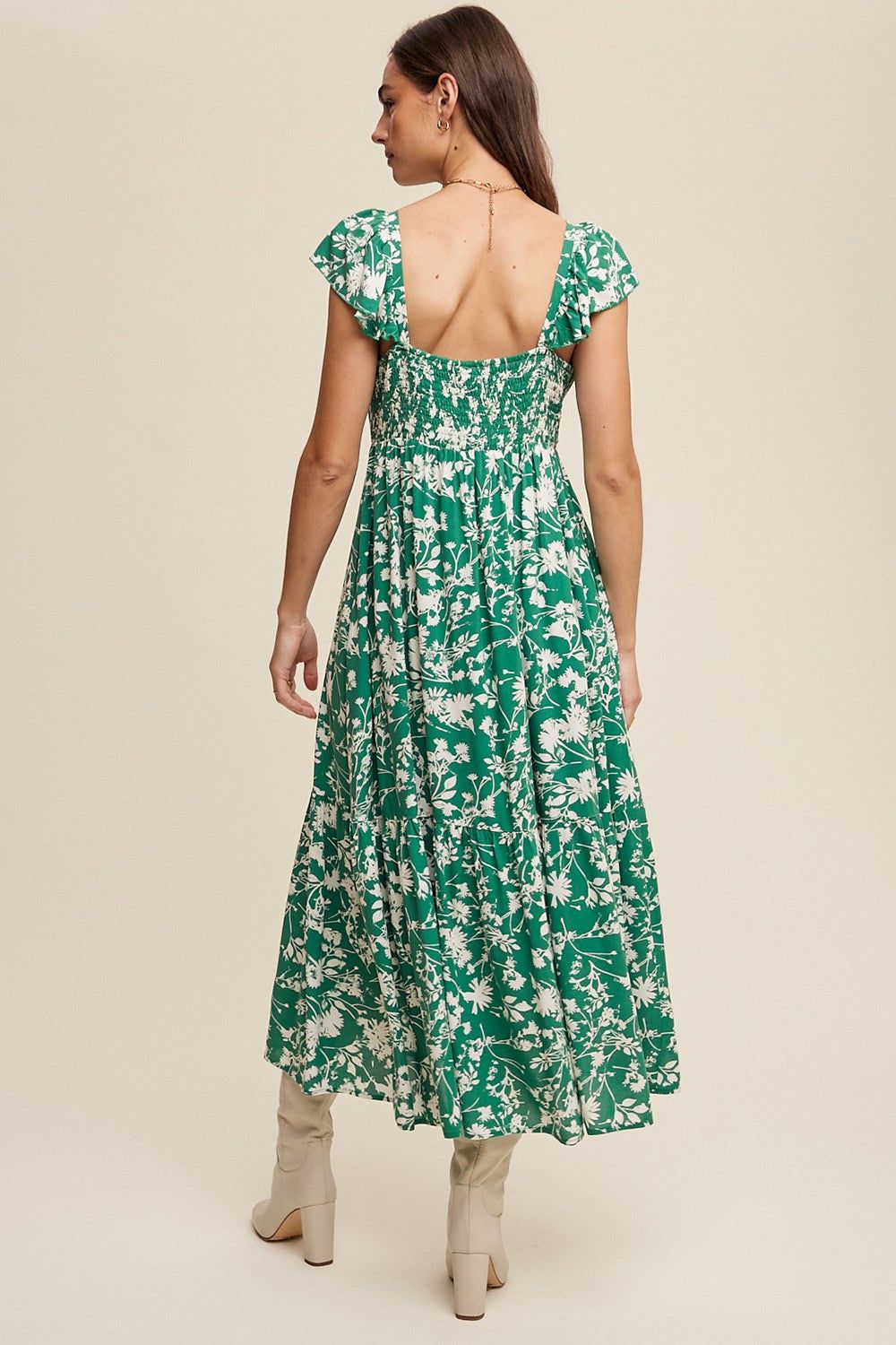 Green Floral Ruffle Midi Dress sold by Pinkblush product image thumbnail 4