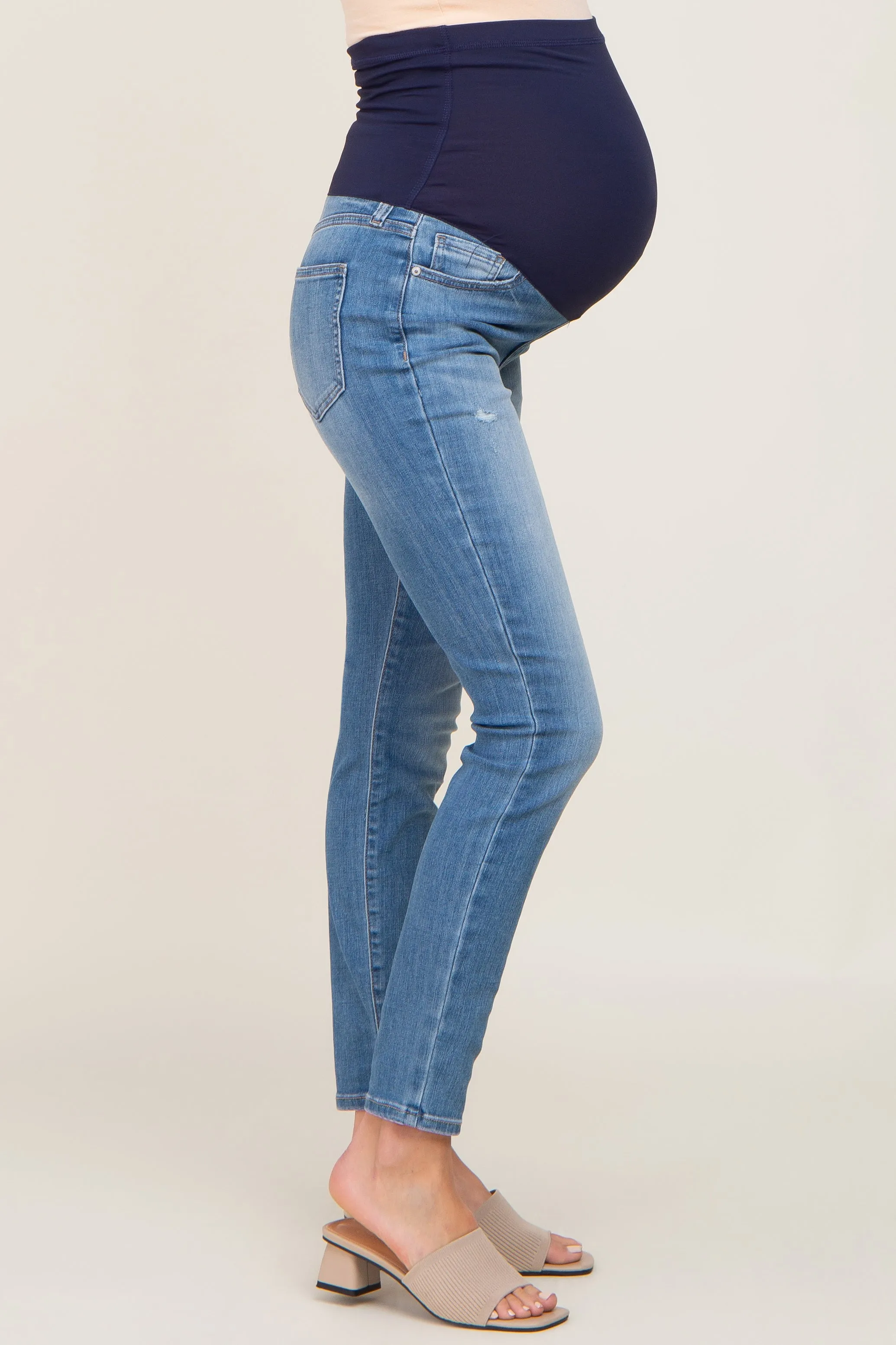 Blue Slightly Distressed Maternity Skinny Jeans sold by Pinkblush product image thumbnail 3