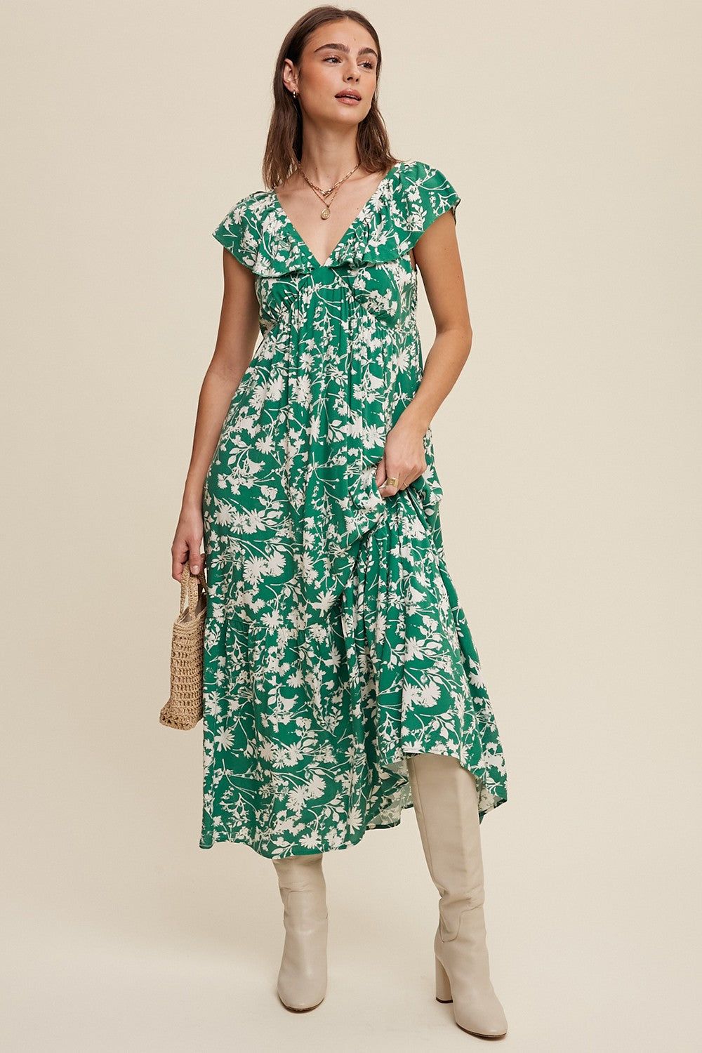 Green Floral Ruffle Midi Dress sold by Pinkblush product image thumbnail 2