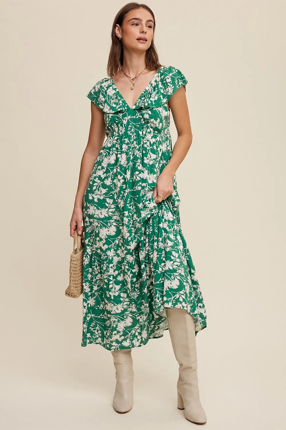 Green Floral Ruffle Midi Dress sold by Pinkblush product image thumbnail 2