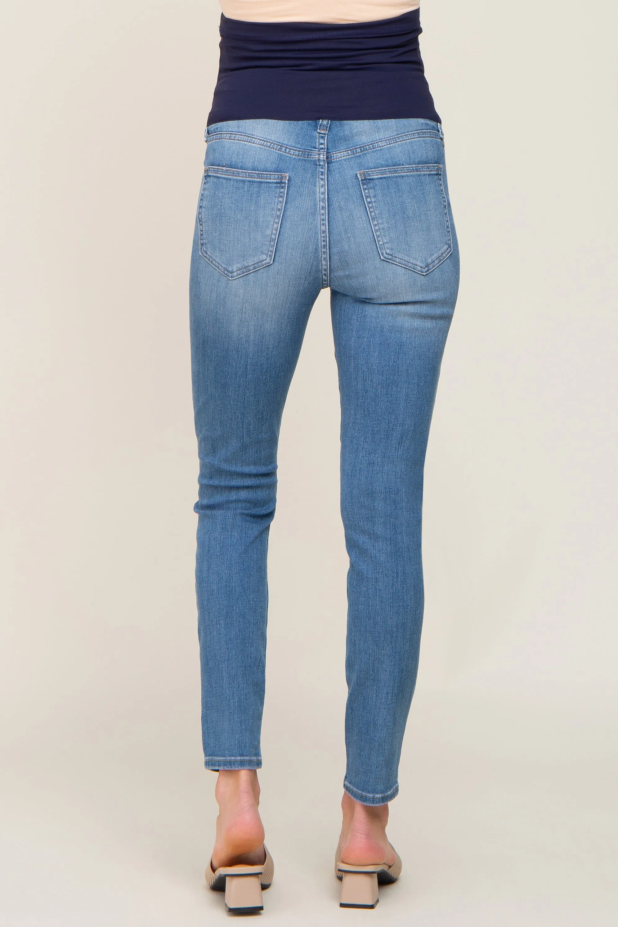 Blue Slightly Distressed Maternity Skinny Jeans sold by Pinkblush product image thumbnail 4