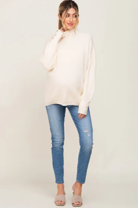 Blue Slightly Distressed Maternity Skinny Jeans sold by Pinkblush