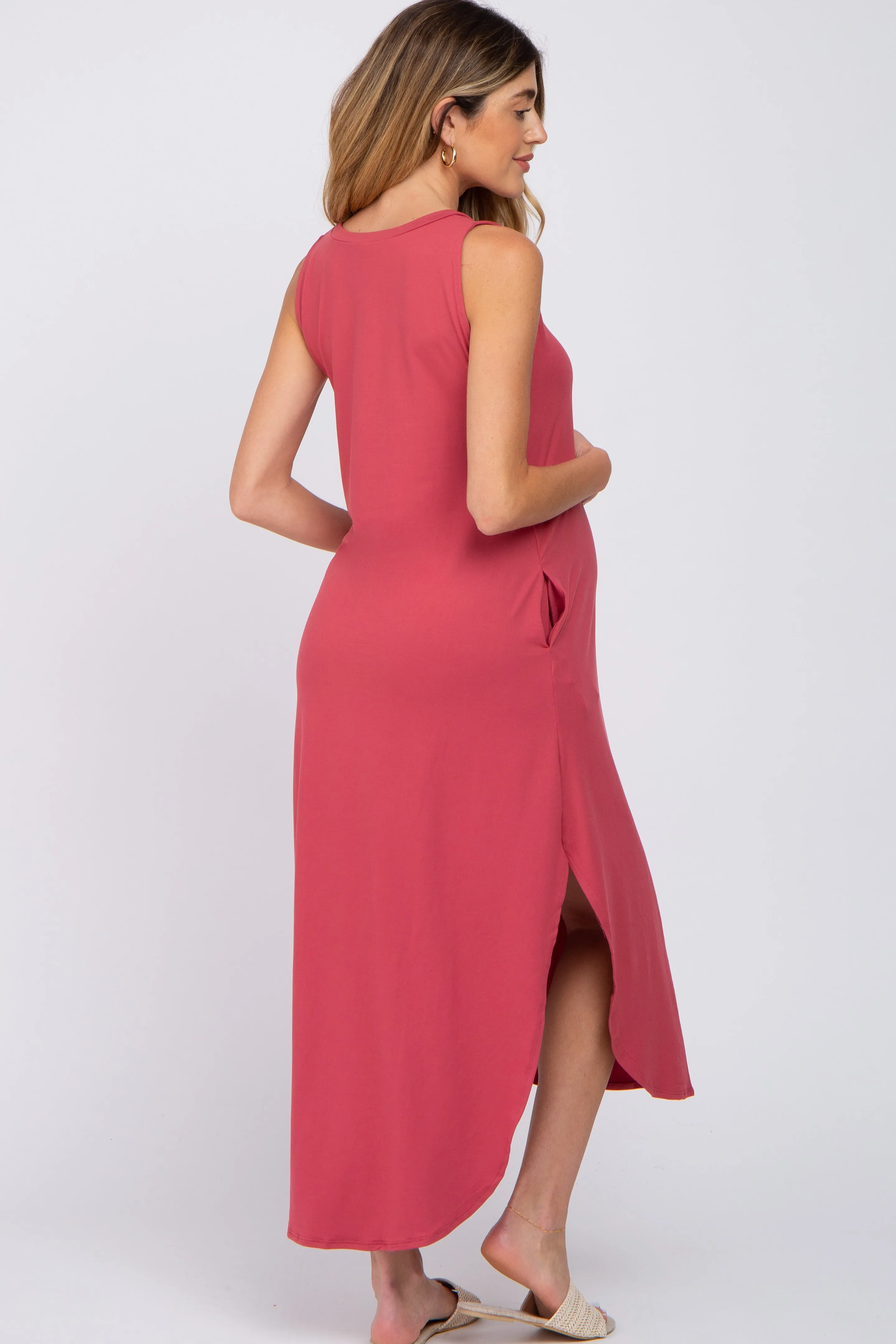 Salmon Sleeveless Round Hem Maternity Maxi Dress sold by Pinkblush product image thumbnail 3
