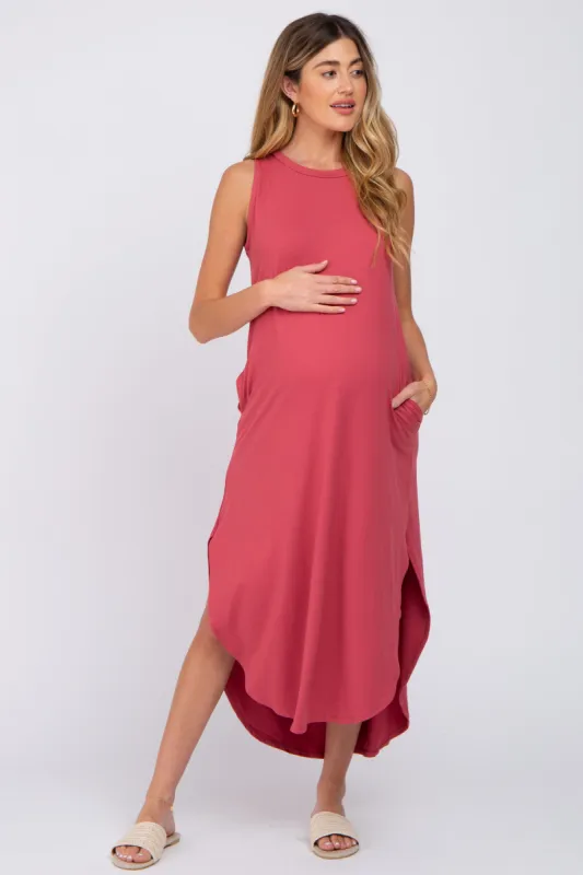 Salmon Sleeveless Round Hem Maternity Maxi Dress sold by Pinkblush