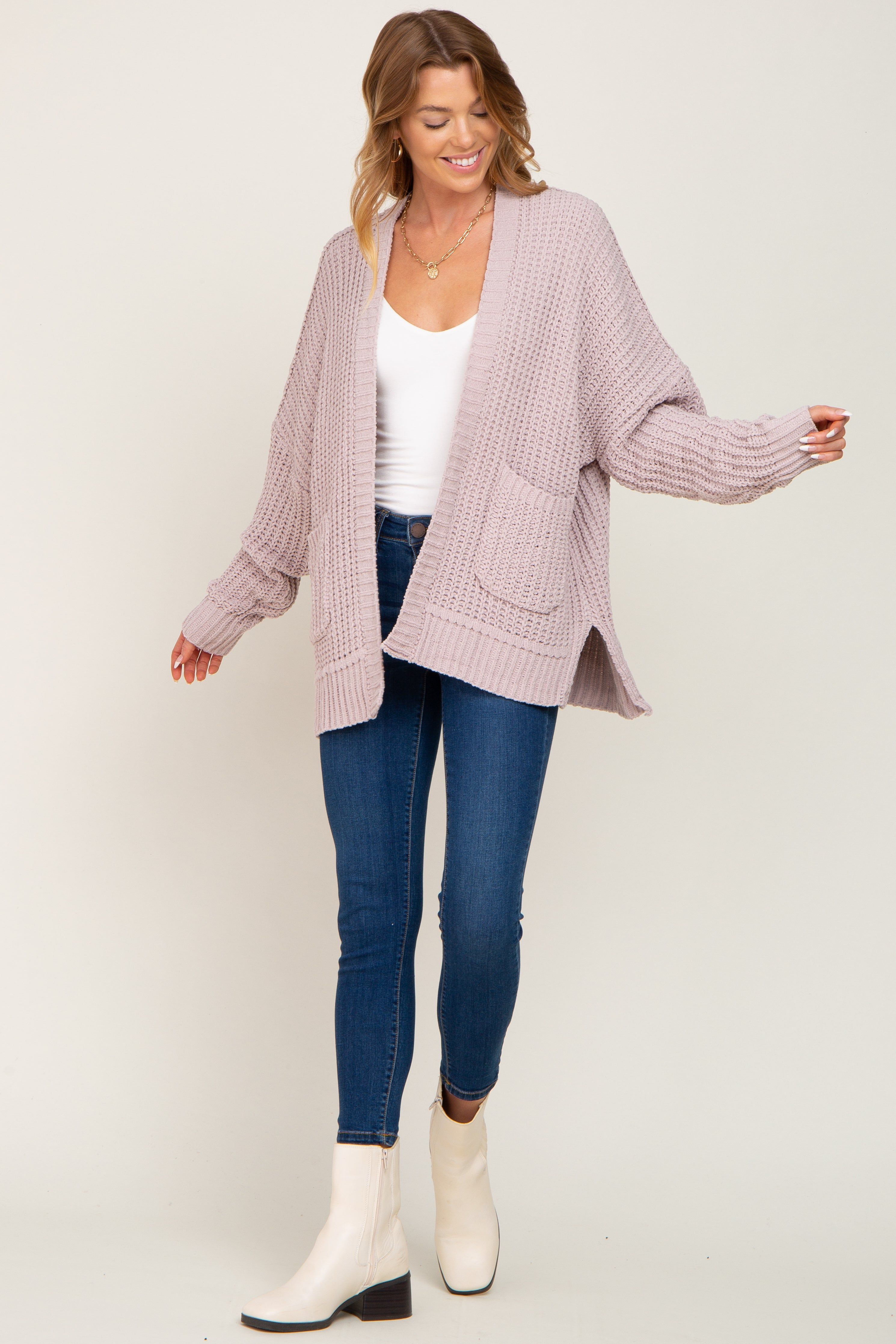 Taupe Chunky Knit Oversized Cardigan sold by Pinkblush product image thumbnail 4