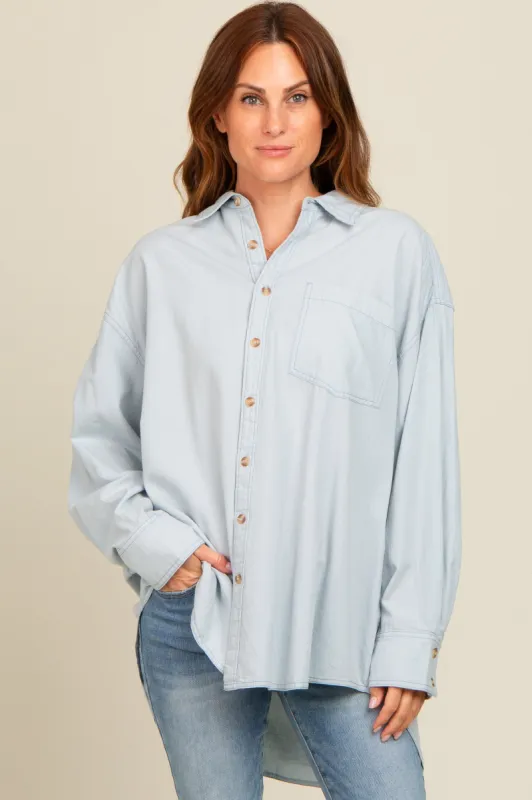 Light Blue Chambray Button Down Top sold by Pinkblush