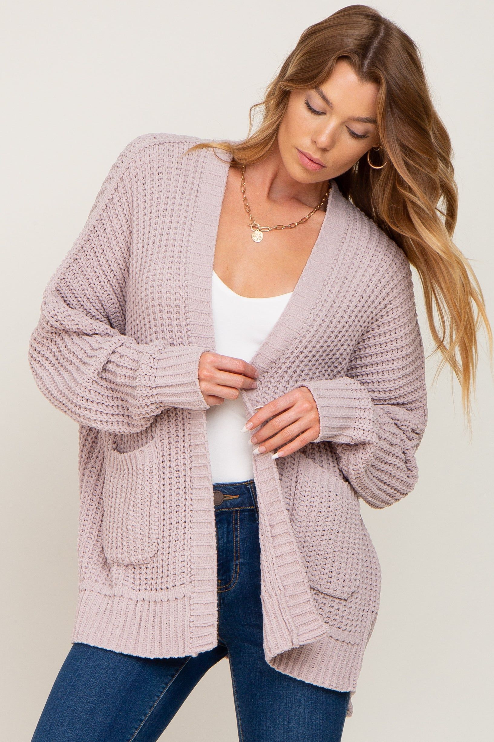Taupe Chunky Knit Oversized Cardigan sold by Pinkblush