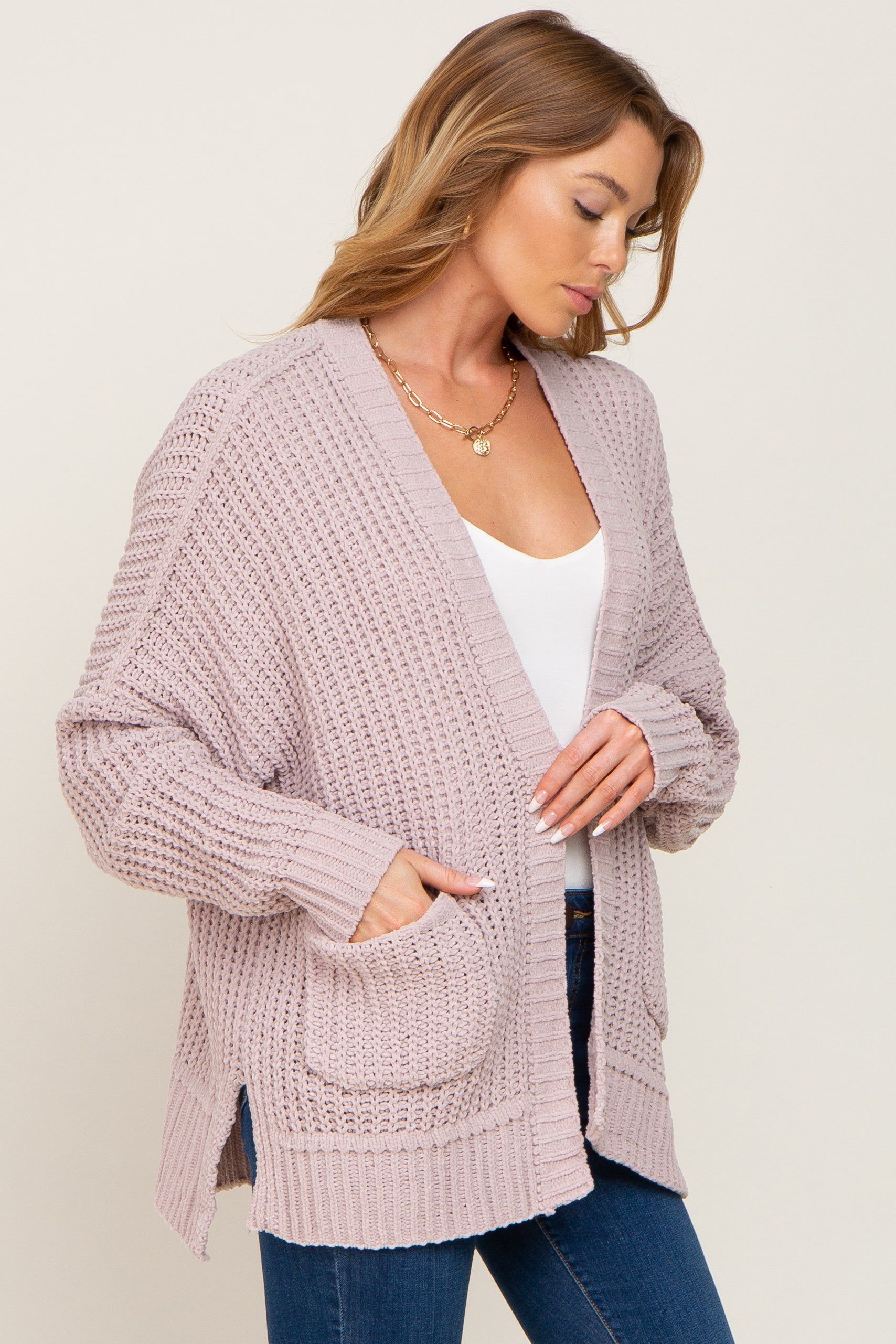 Taupe Chunky Knit Oversized Cardigan sold by Pinkblush product image thumbnail 2