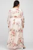 Cream Floral Chiffon Long Sleeve Pleated Maxi Dress sold by Pinkblush