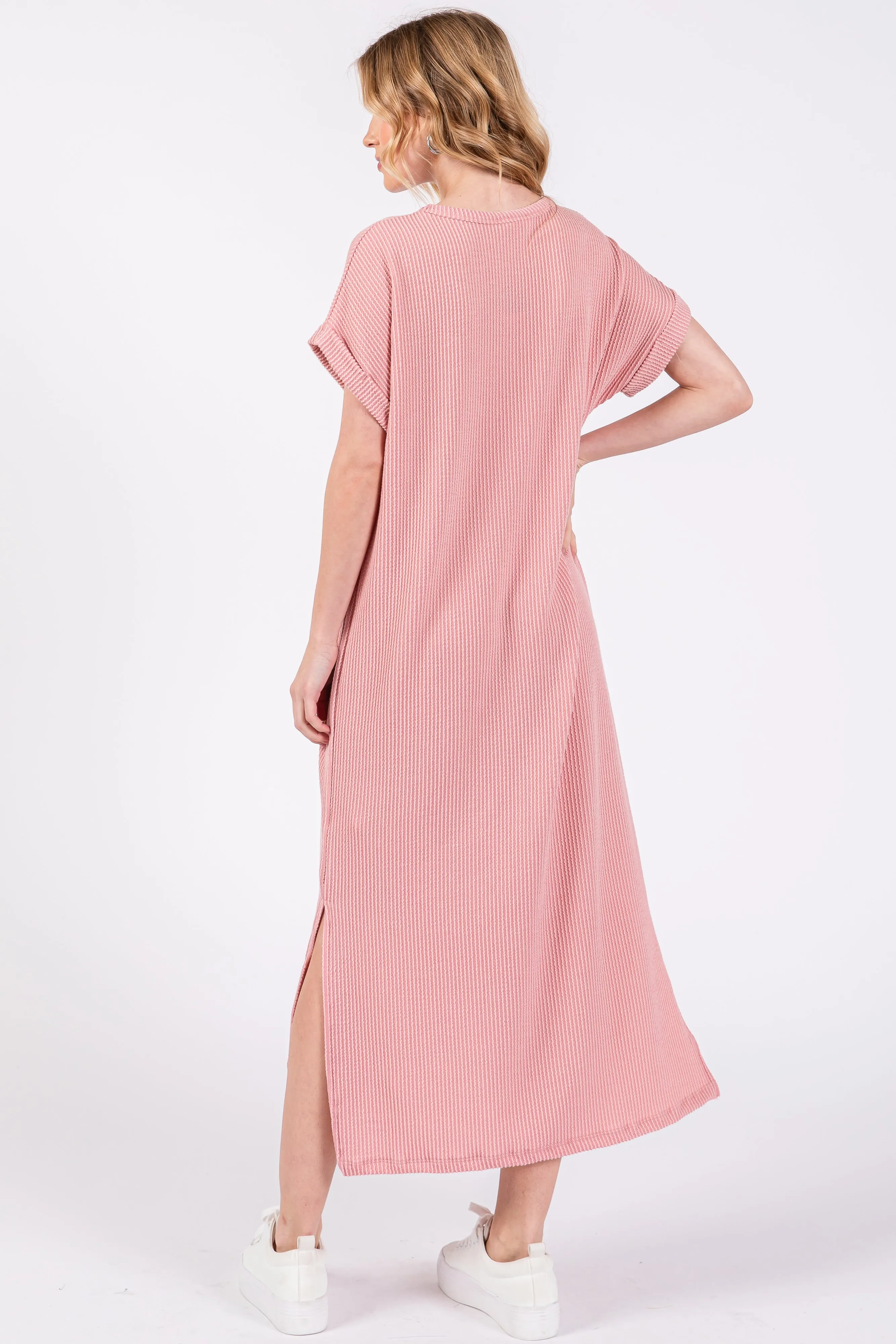 Light Pink Ribbed Short Sleeve Midi Dress sold by Pinkblush product image thumbnail 4