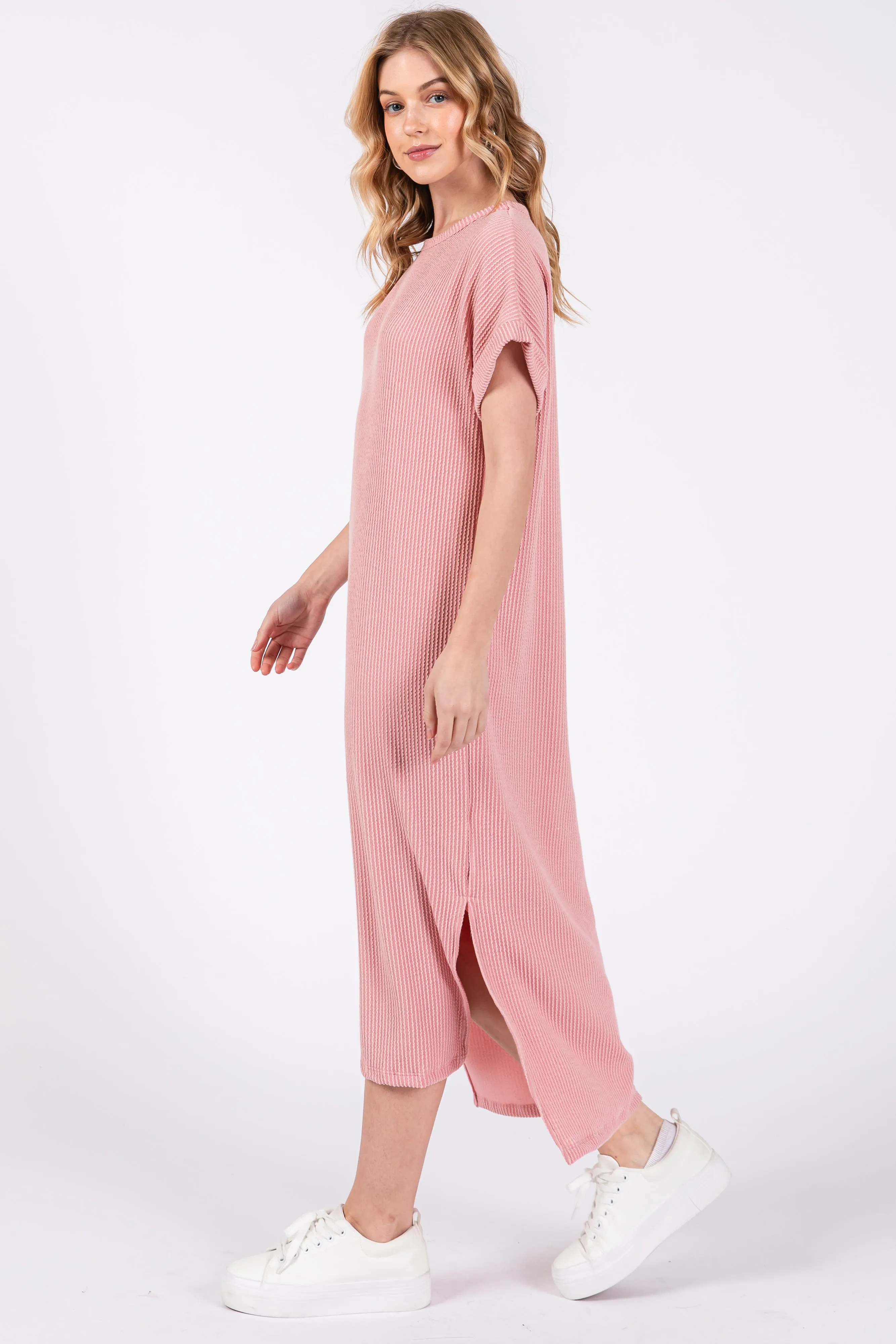 Light Pink Ribbed Short Sleeve Midi Dress sold by Pinkblush product image thumbnail 2