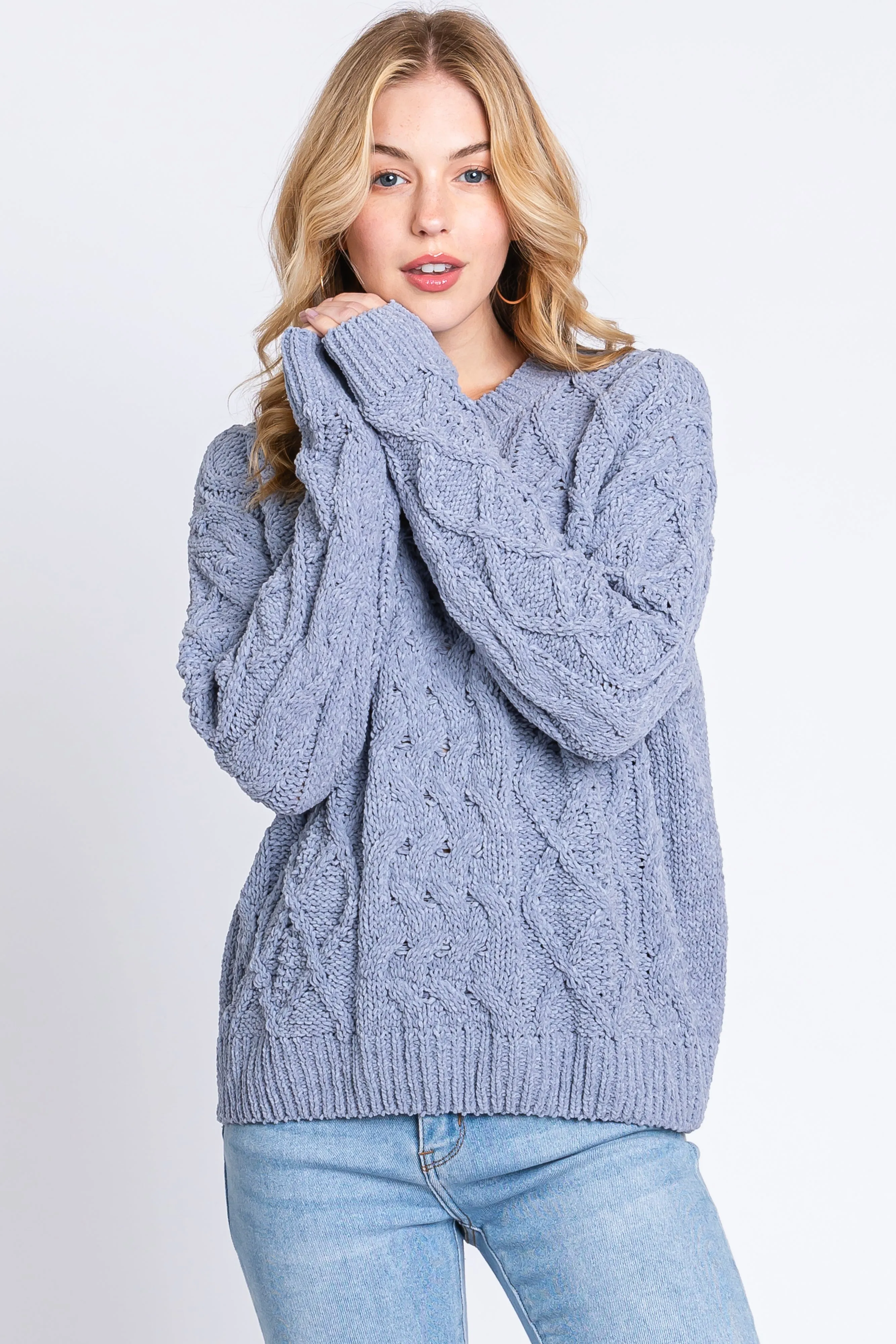 Blue Cable Knit Maternity Sweater sold by Pinkblush product image thumbnail 5