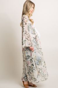 Cream Floral Button Up Long Maternity Cover Up sold by Pinkblush