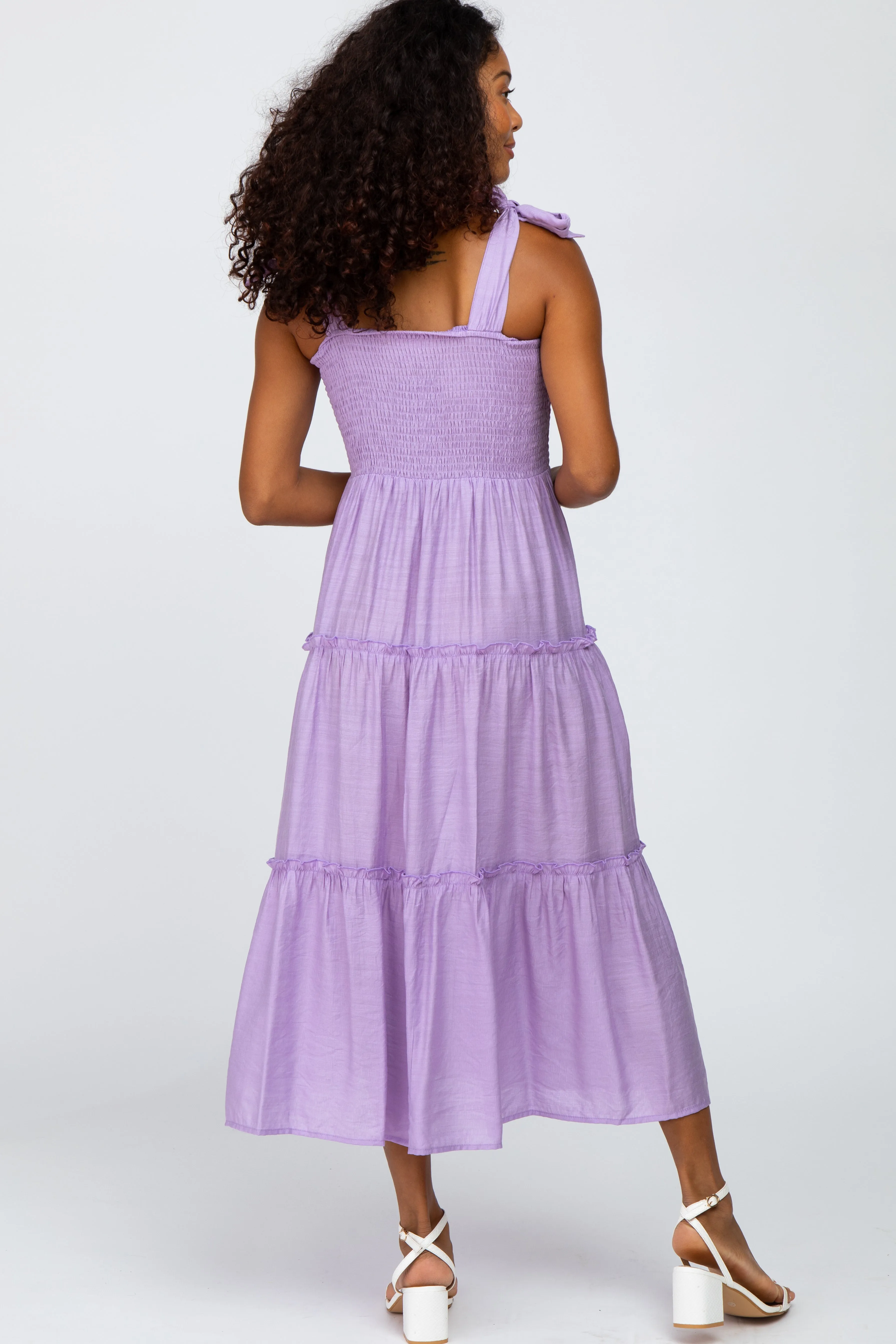 Lavender Shoulder Tie Tiered Midi Dress sold by Pinkblush product image thumbnail 3