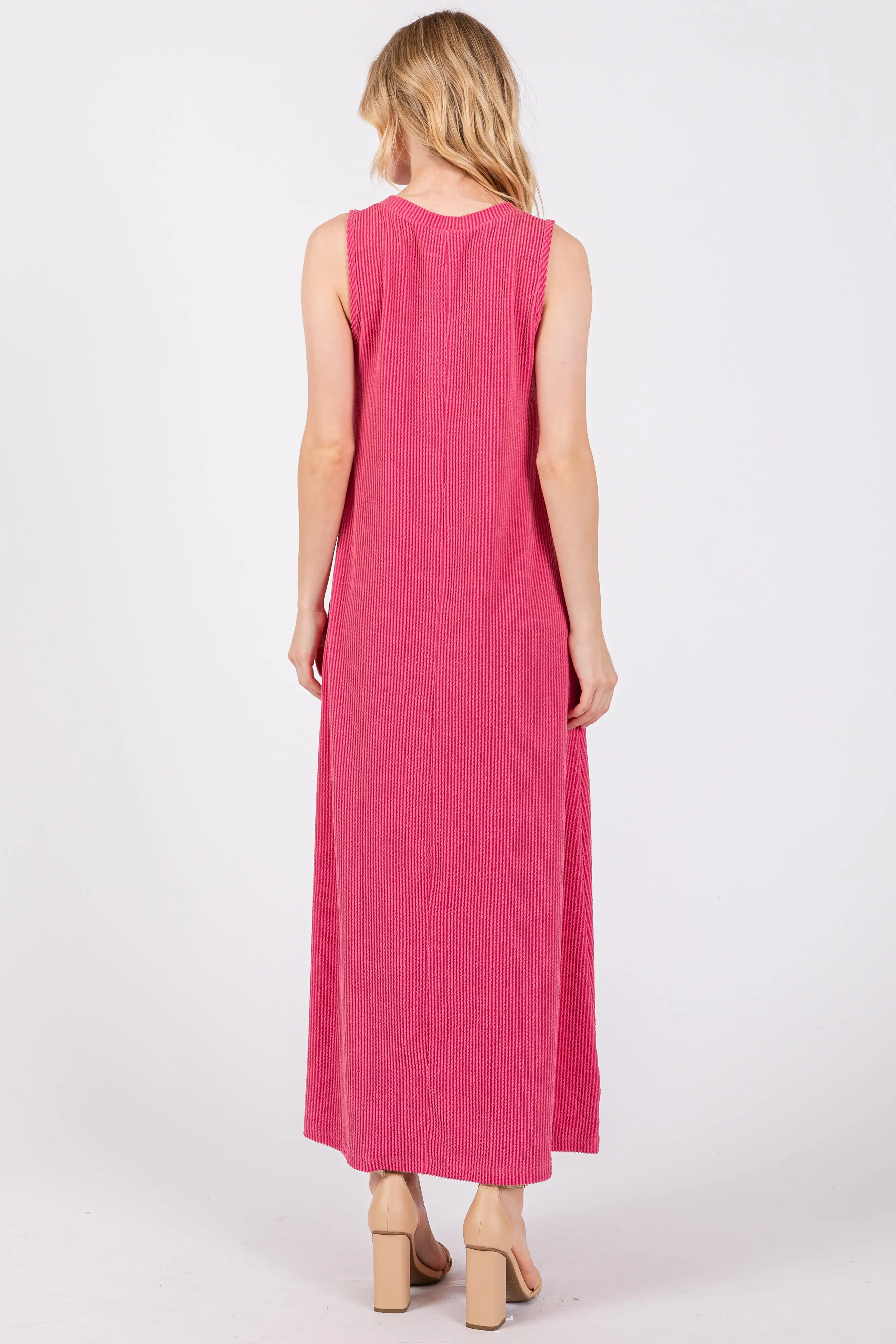 Fuchsia Sleeveless Ribbed Maxi Dress sold by Pinkblush product image thumbnail 3