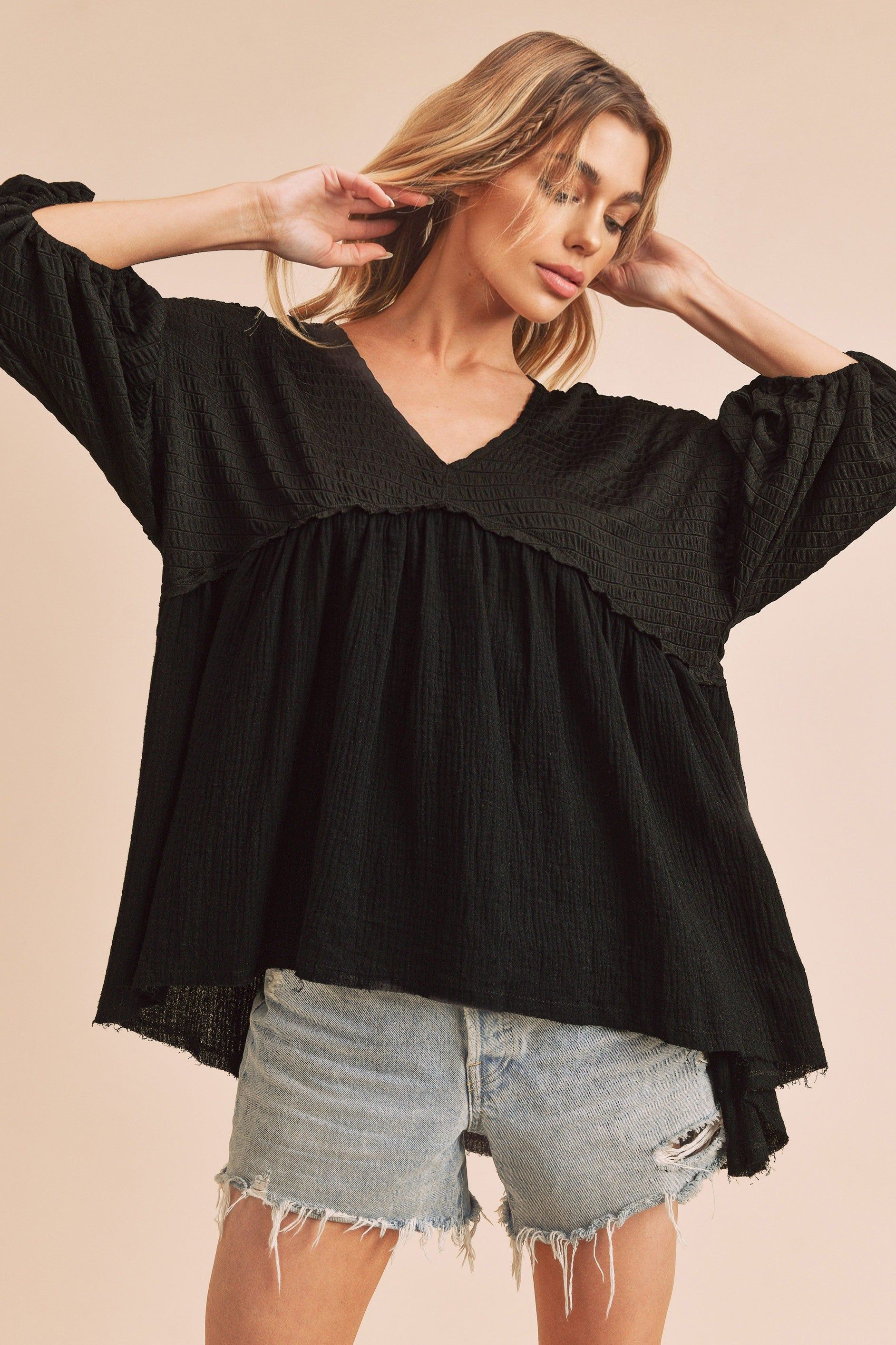 Black Flowy Top sold by Pinkblush