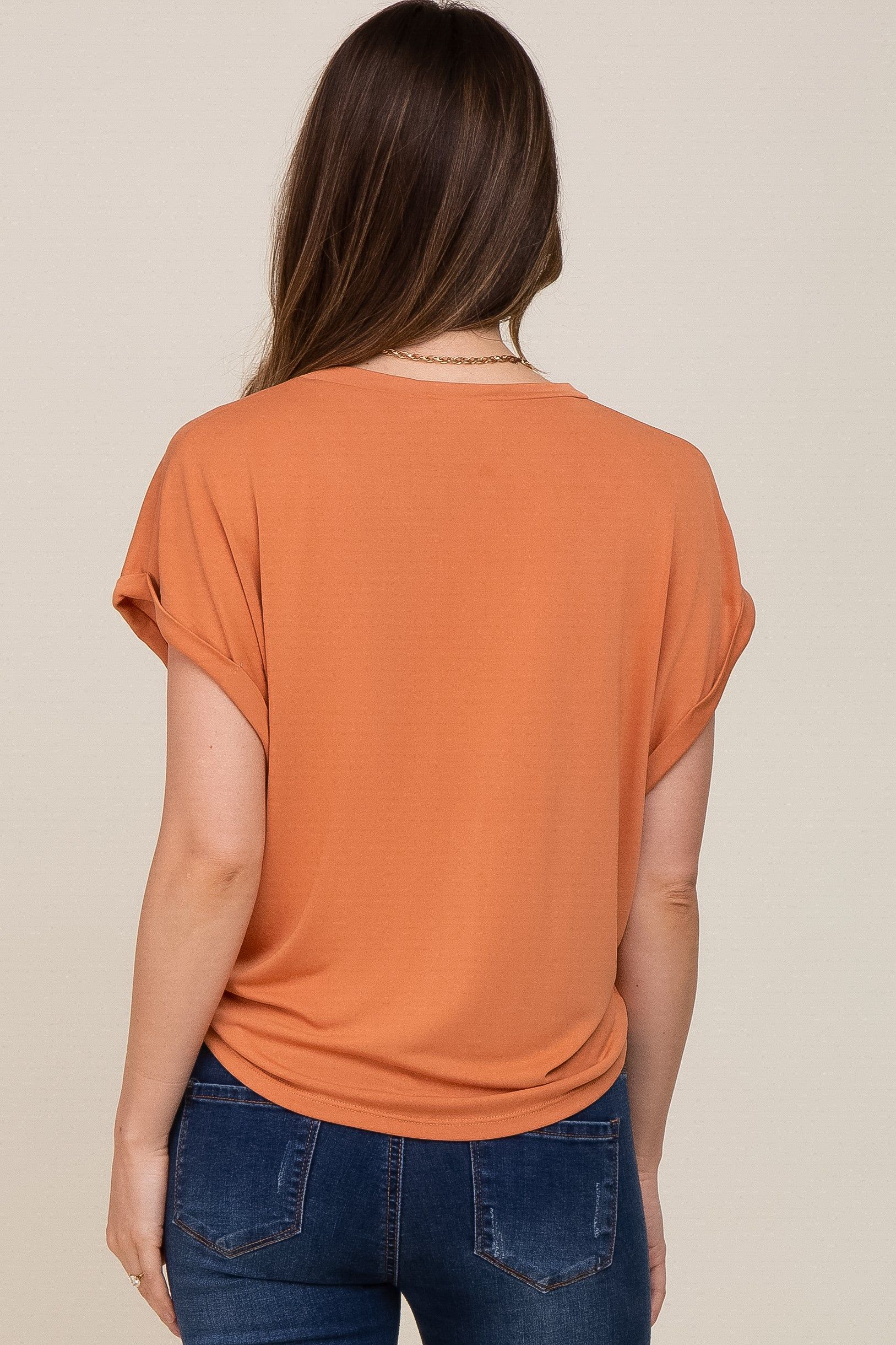 Rust Crew Neck Cuffed Short Sleeve Maternity Top sold by Pinkblush product image thumbnail 3