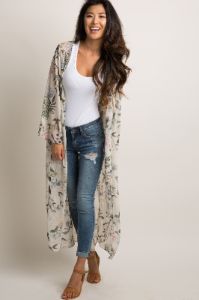 Cream Floral Button Up Long Maternity Cover Up sold by Pinkblush