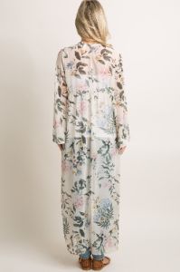 Cream Floral Button Up Long Maternity Cover Up sold by Pinkblush