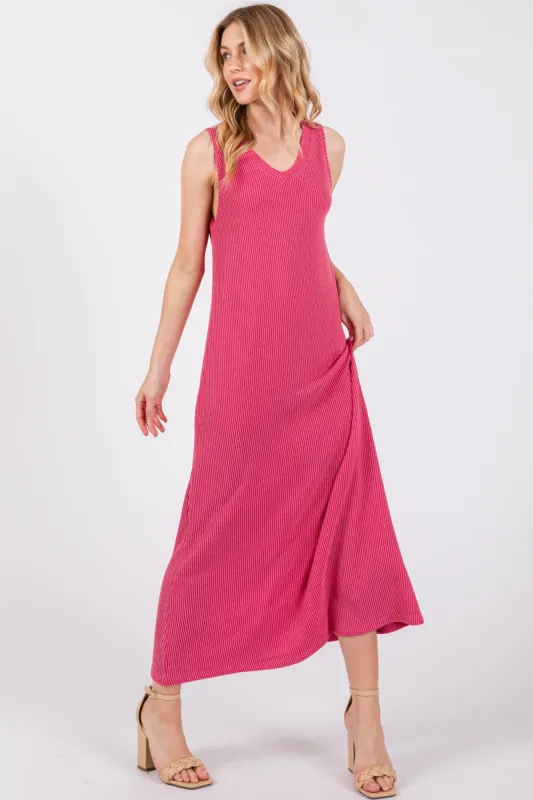Fuchsia Sleeveless Ribbed Maxi Dress sold by Pinkblush