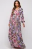 Mauve Floral Chiffon Wrap Front V-Neck Long Sleeve Maternity Maxi Dress sold by Pinkblush